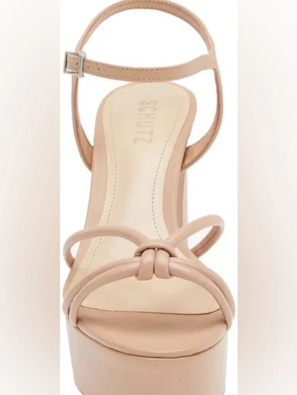Schutz Kelsie True Beige Leather Strappy Platform Block Heel Sandals 9.5 NWOT